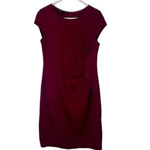 Lafayette 148 New York Cranberry Cap Sleeve Midi Dress Ruched Side‎ SZ 6